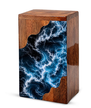 Wooden Ocean Wave Cremation Urn – Wooden Urn for Human Ashes