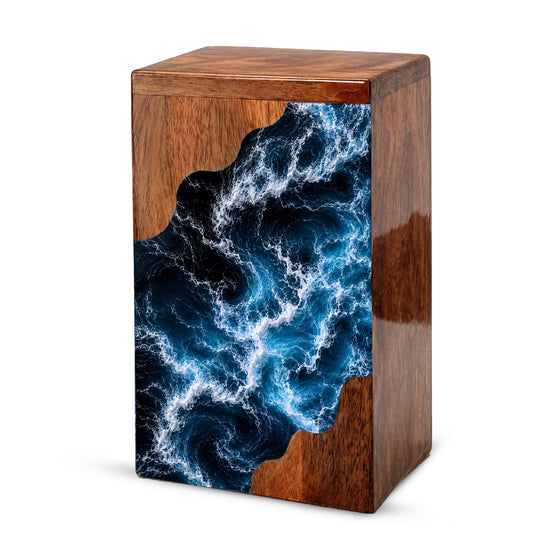 Wooden Ocean Wave Cremation Urn – Wooden Urn for Human Ashes