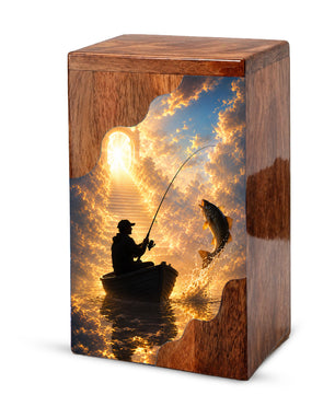 Heavenly Fishing Wooden Cremation Urn – Personalized Memorial Urn for Human Ashes