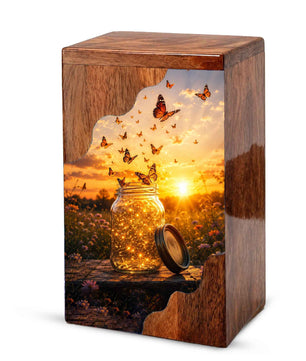 Butterfly Wooden Cremation Urn – Sunset Memorial Urn for Human Ashes