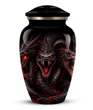 Three-Headed Dragon Cremation Urn – Black & Red Dragon Adult Memorial Urn for Ashes