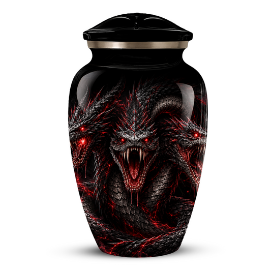 Three-Headed Dragon Cremation Urn – Black & Red Dragon Adult Memorial Urn for Ashes
