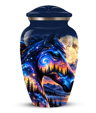 Personalized Horse Cremation Urn for Ashes, Cosmic Galaxy Horse Adult Memorial Urn, Custom Aluminum Urn