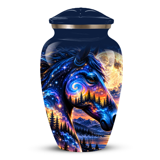 Personalized Horse Cremation Urn for Ashes, Cosmic Galaxy Horse Adult Memorial Urn, Custom Aluminum Urn