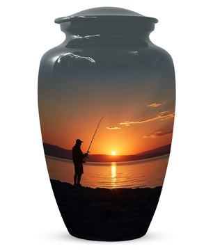 Fishing Sunset Urn for Dad | Fishing Cremation Urn for Adult Male Ashes