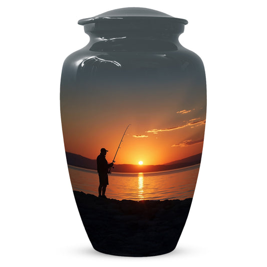 Fishing Sunset Urn for Dad | Fishing Cremation Urn for Adult Male Ashes