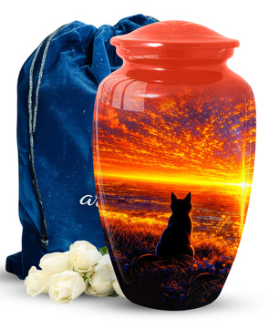 Cat Urn for Mom | Beautiful Sunset Cat Cremation  Large Urn for Mother |Funeral Keepsake