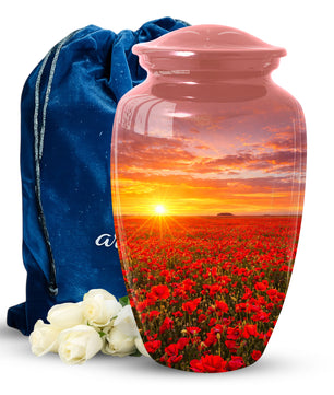 Poppy Flower Urn for Mom, Sunset Cremation Large Urn for Ashes