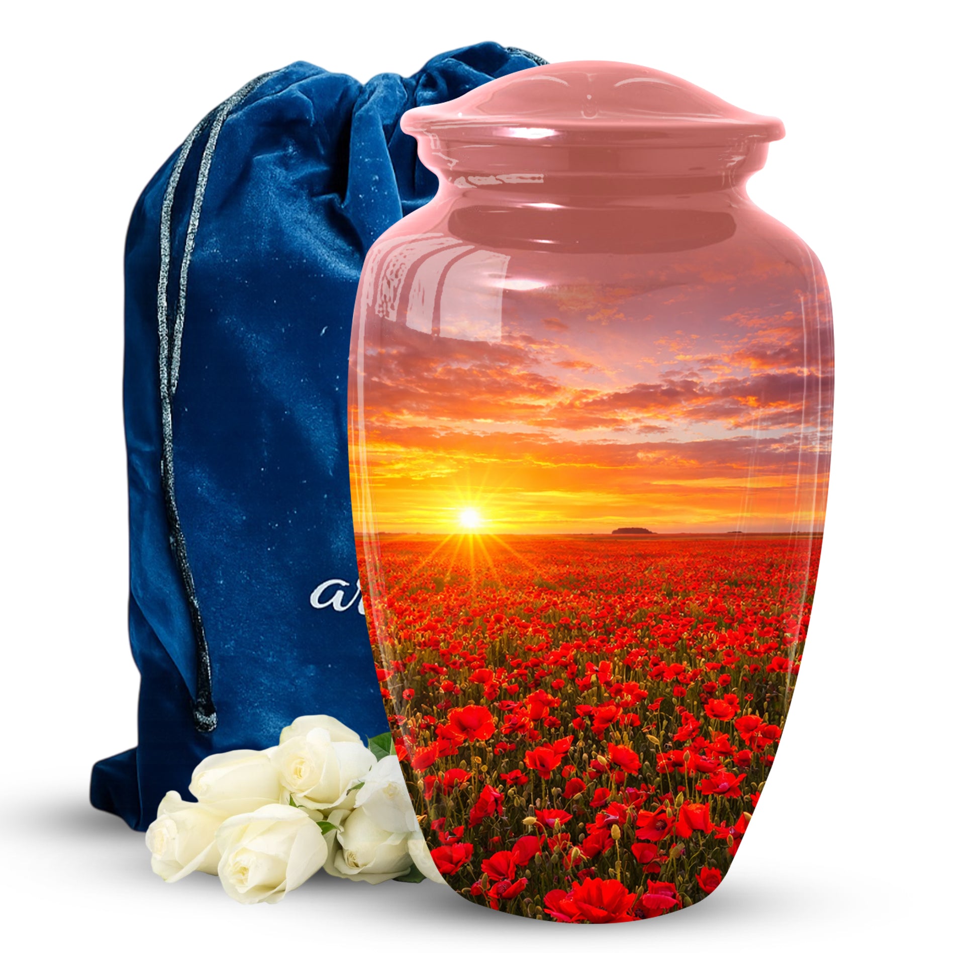 Poppy Flower Urn for Mom, Sunset Cremation Large Urn for Ashes