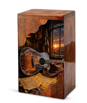 Country Music Wooden Cremation Urn | Personalized Guitar Urn for Dad or Mom
