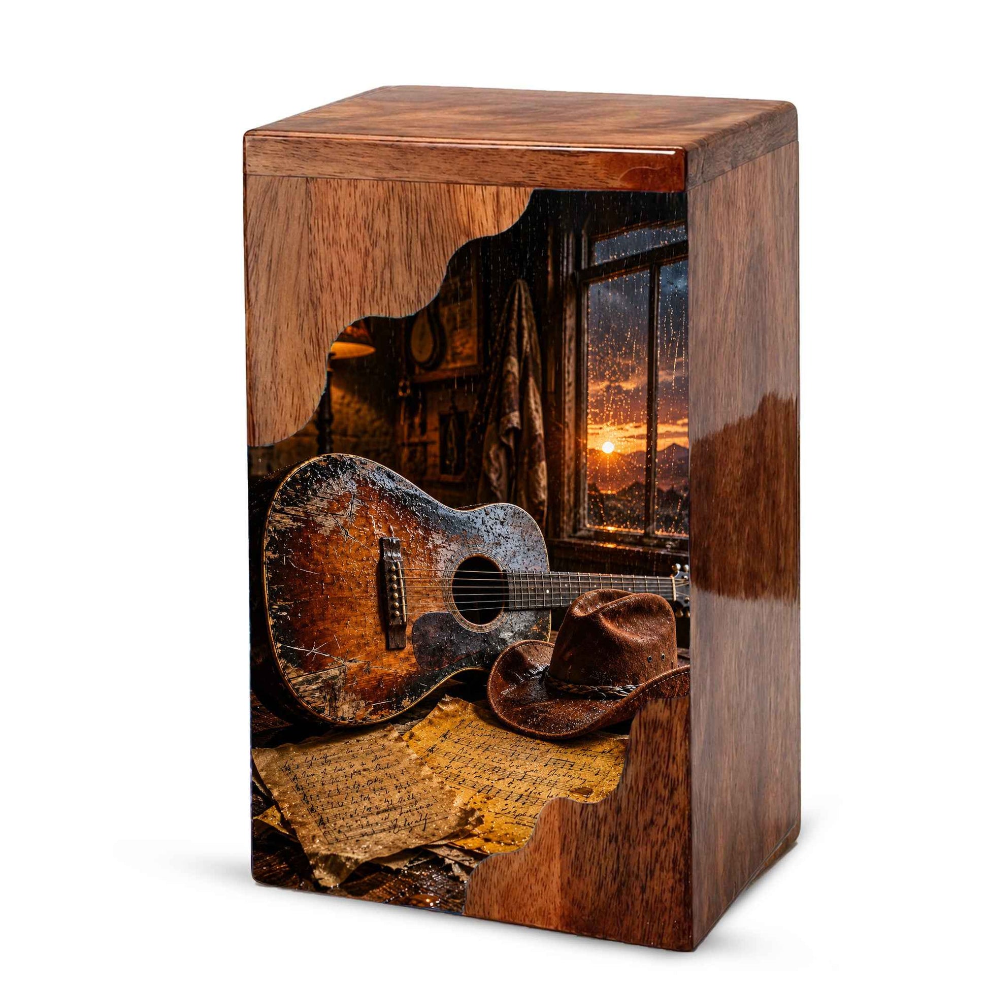 Country Music Wooden Cremation Urn | Personalized Guitar Urn for Dad or Mom