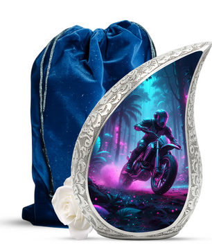 Motorcycle Personalized Cremation Urn for Dad – Teardrop Style Aluminum Memorial Urn, 10 Inch |