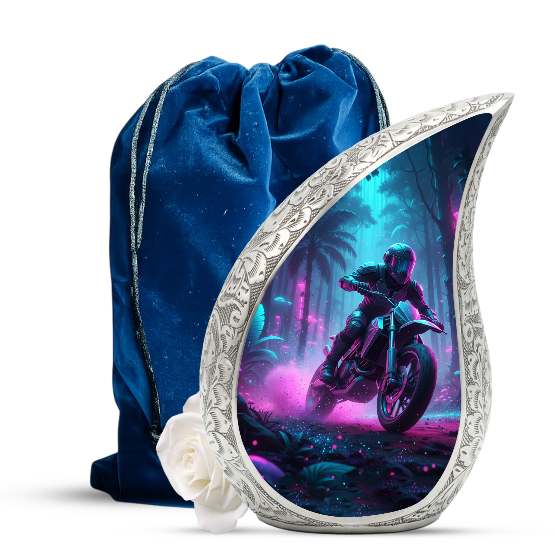 Motorcycle Personalized Cremation Urn for Dad – Teardrop Style Aluminum Memorial Urn, 10 Inch |