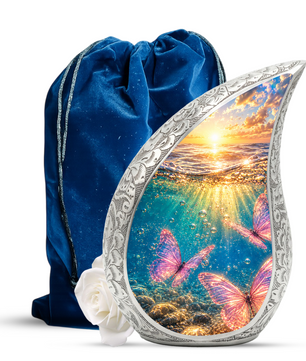 Butterfly Urn for Mom, Ocean Butterfly Cremation Urn,Keepsake Funeral Urn