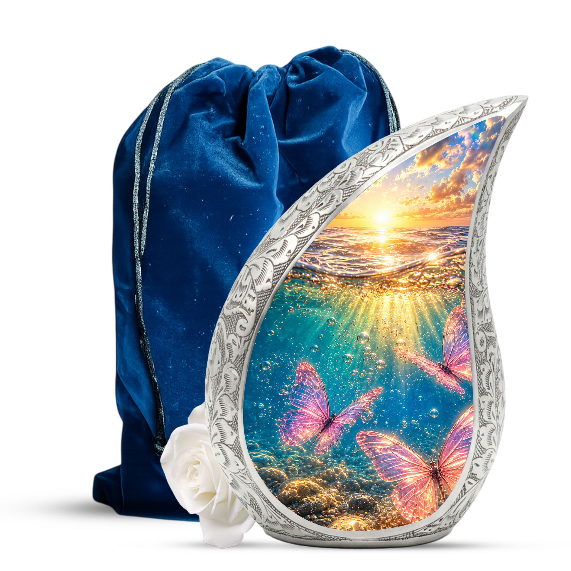 Butterfly Urn for Mom, Ocean Butterfly Cremation Urn,Keepsake Funeral Urn