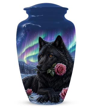 Black  Dog Urn for Ashes -  Personalized Aurora Borealis Pet Memorial
