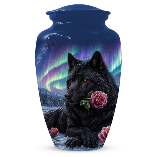 Black  Dog Urn for Ashes -  Personalized Aurora Borealis Pet Memorial