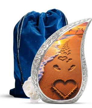 Beach Footprints Memorial Urn for Human Ashes – Personalized Cremation Urn | Heart in Sand Funeral Urn for Mom, Dad & Loved Ones