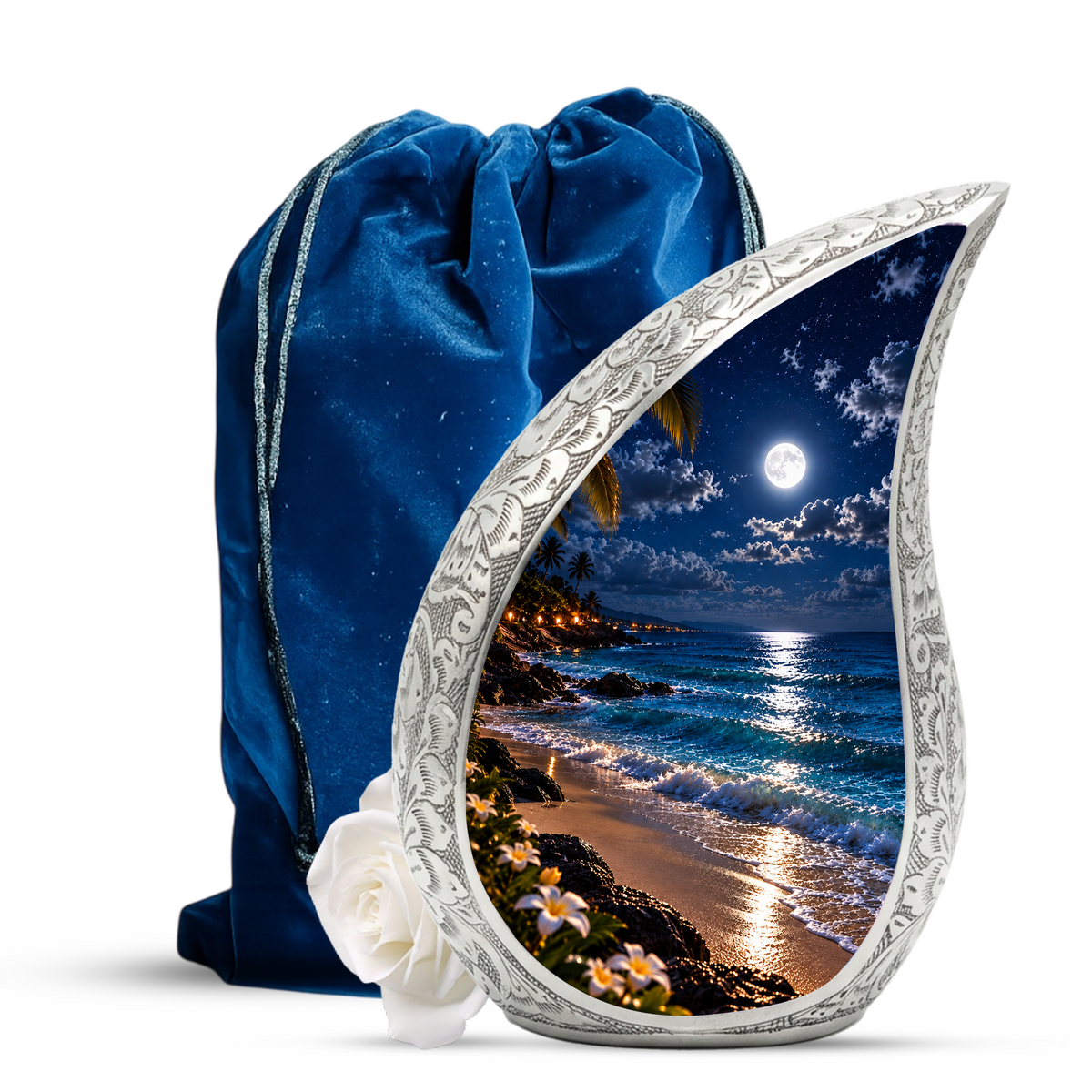Moonlit Beach Cremation Urn for Ashes, Personalized Ocean Adult Urn
