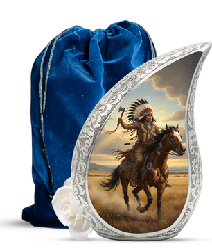 Native Heritage Personalized Cremation Urn for Dad – Teardrop Style Aluminum Memorial Urn, 10 Inch