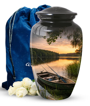 Fishing Lake Urn for Dad | Funeral Cremation  Large Urn for Father
