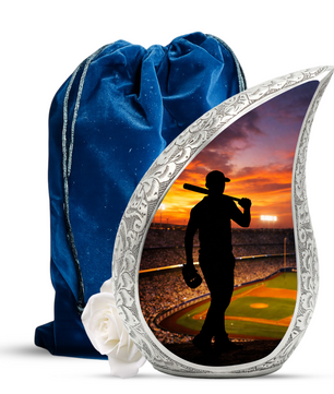 Baseball Personalized Cremation Urn – Teardrop Style Aluminum Memorial Urn, 10 Inch
