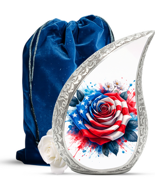 American Flag Rose Adult Cremation Urn,Personalized Memorial Urn for Mom or Dad