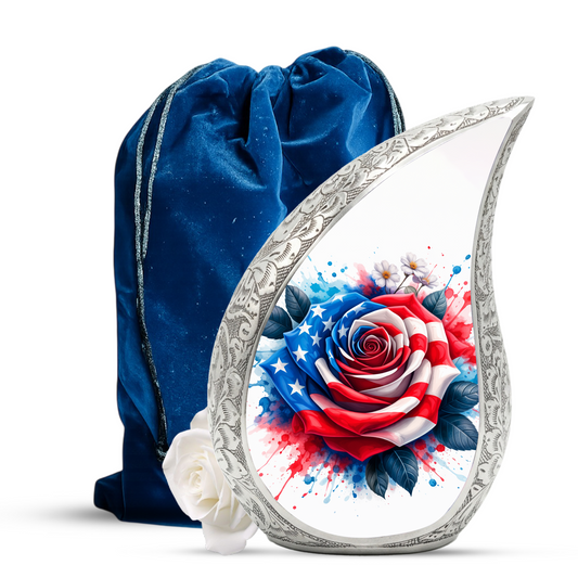 American Flag Rose Adult Cremation Urn,Personalized Memorial Urn for Mom or Dad