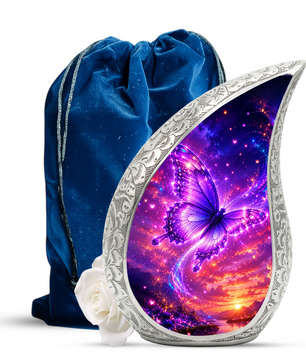 Purple Butterfly Sunset Urn for Human Ashes | Beautiful Butterfly Cremation Urn