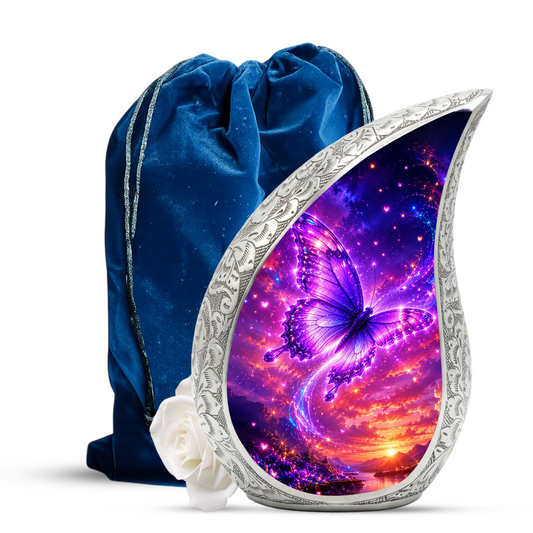 Purple Butterfly Sunset Urn for Human Ashes | Beautiful Butterfly Cremation Urn