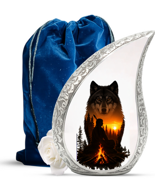 Wolf Memorial Adult Cremation Urn for Dad-Native Spirit Funeral Urn for Adult Ashes