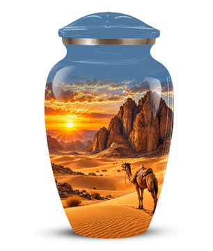 Adult Cremation Urn for Ashes, Personalized Desert Camel Aluminum Urn, Sunset Mountain Memorial Urn