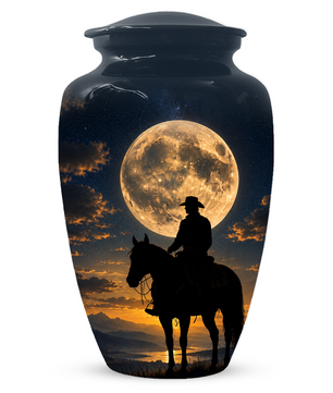 Cowboy Cremation Urn for Dad, Western Horse Memorial Urn for Ashes