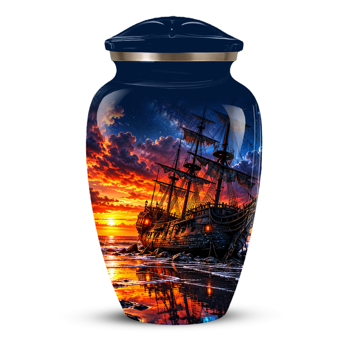 Personalized Pirate Ship Cremation Urn for Ashes, Sunset Ship Adult Memorial Urn