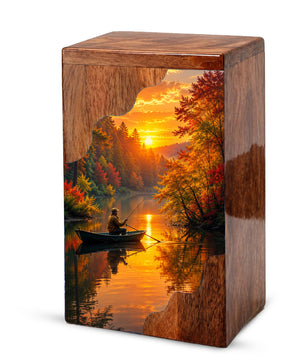 Fishing Wooden Cremation Urn – Gone Fishing Memorial Urn for Human Ashes