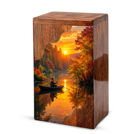 Fishing Wooden Cremation Urn – Gone Fishing Memorial Urn for Human Ashes
