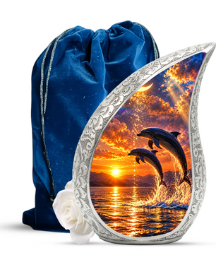 Dolphin Cremation Urn for Mom -  Ocean Sunset Memorial Keepsake Urns