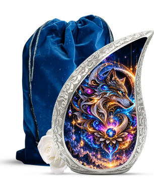 Celestial Wolf Cremation Urn for Ashes, Fantasy Animal Adult Memorial Urn