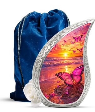 Butterfly Beach Urn for Human Ashes | Adult Cremation Urn with Ocean Sunset