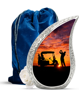 Golf Personalized Cremation Urn – Teardrop Style Aluminum Memorial Urn, 10 Inch