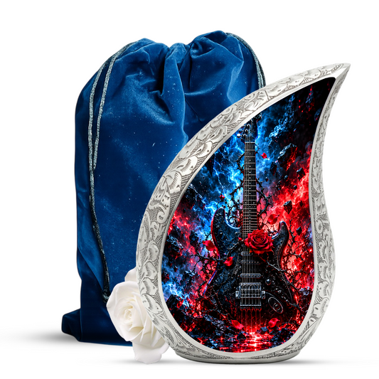 Guitar Cremation Urn for Ashes, Rock Music Memorial Urn, Personalized Adult Aluminum Urn