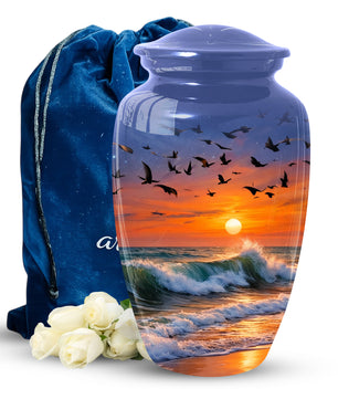 Ocean Sunset Urn for Mom | Beach Cremation Large Urn for Mother  | Coastal Funeral Urn for Human Ashes