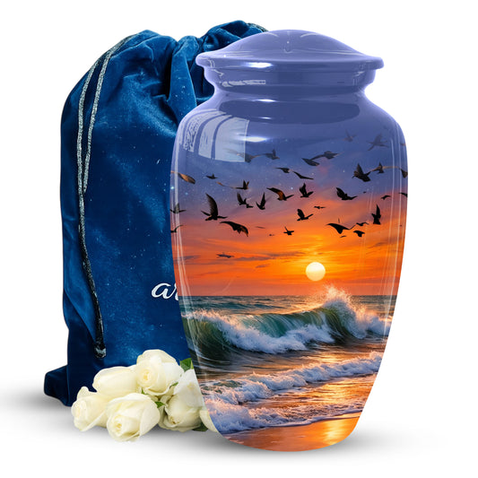 Ocean Sunset Urn for Mom | Beach Cremation Large Urn for Mother  | Coastal Funeral Urn for Human Ashes
