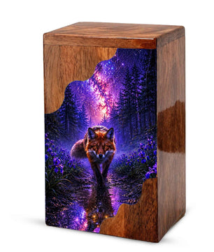 Wooden Cremation Urn for Human Ashes, Fox Memorial Urn