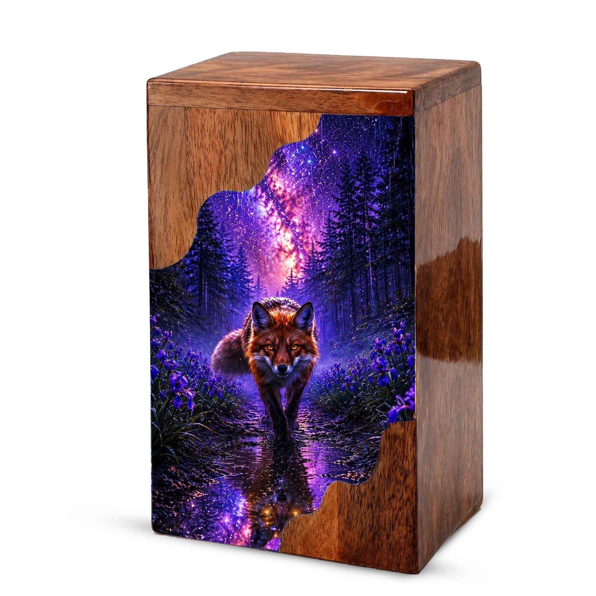 Wooden Cremation Urn for Human Ashes, Fox Memorial Urn