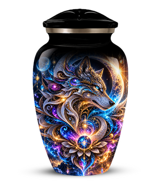 Personalized Adult Cremation Urn for Ashes, Celestial Wolf Memorial Urn, Fantasy Wolf Aluminum Cremation Urn