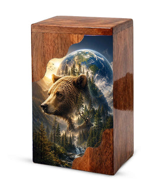 Wooden Cremation Urn for Human Ashes, Bear Memorial Urn