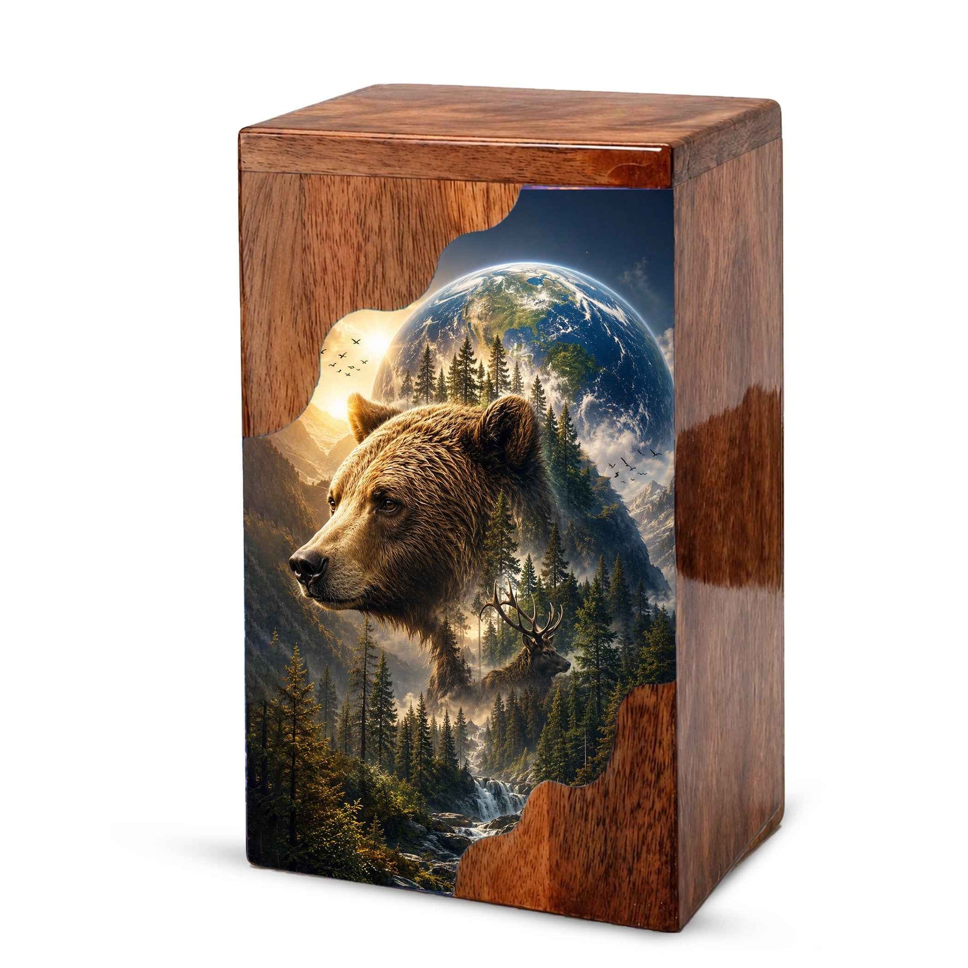 Wooden Cremation Urn for Human Ashes, Bear Memorial Urn