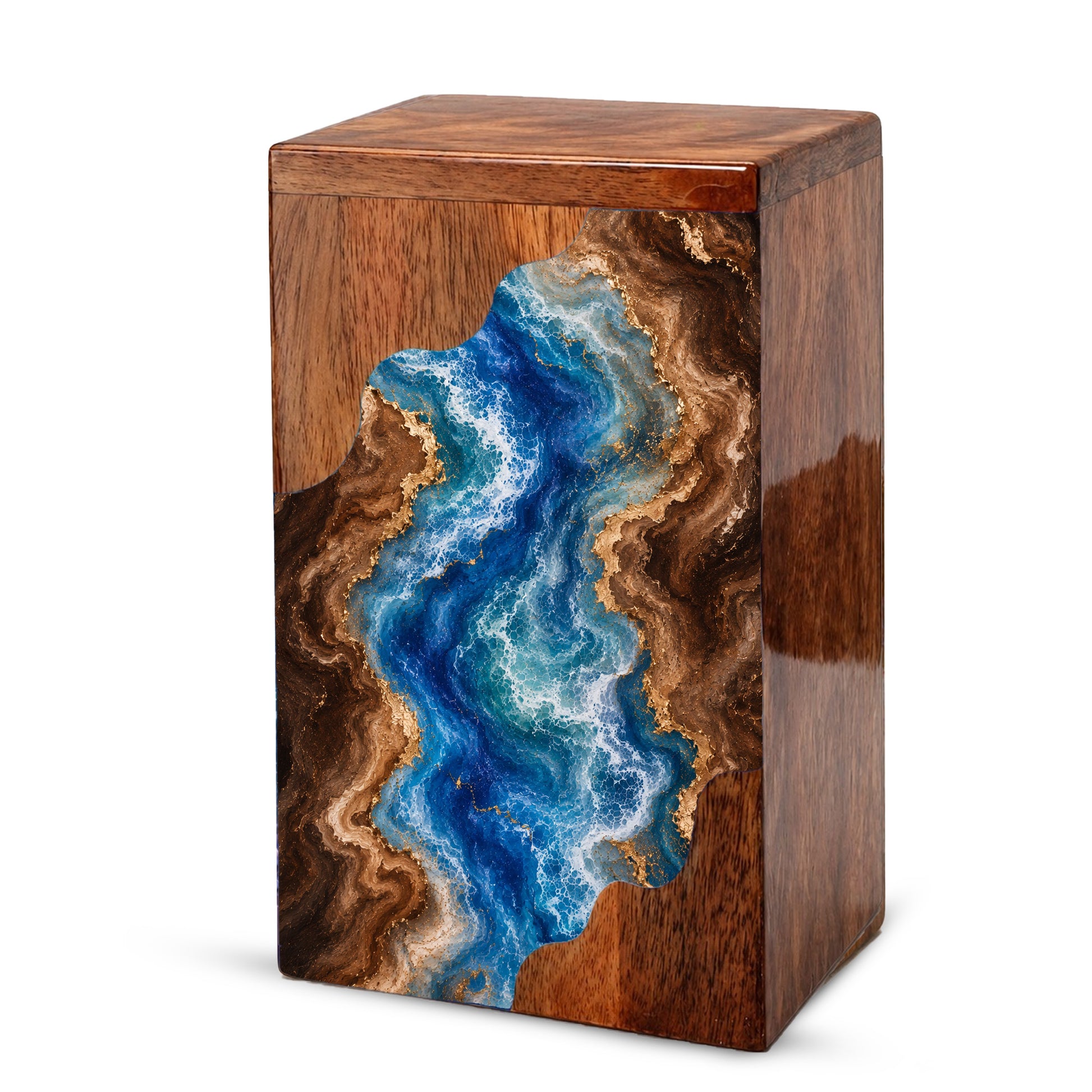 Ocean Wooden Cremation Urn – Wooden Urn for Human Ashes