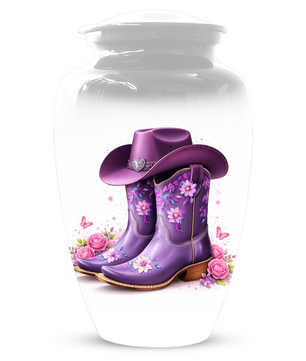 Personalized Cowgirl Cremation Urn for Mom | Purple Cowboy Boots Memorial Urn for Human Ashes